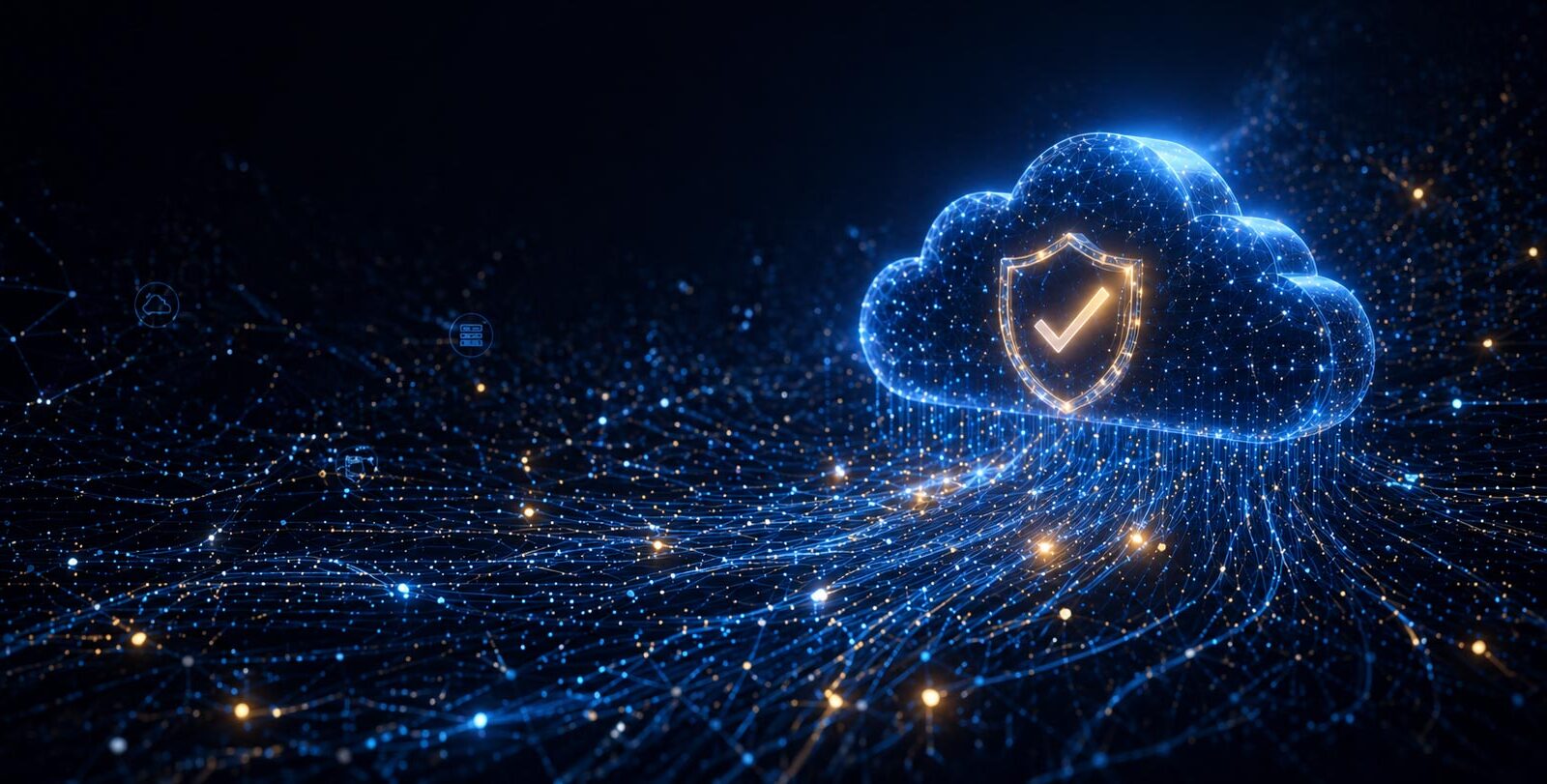 Cyber Essentials cloud security requirements update header image with secure data network visualization